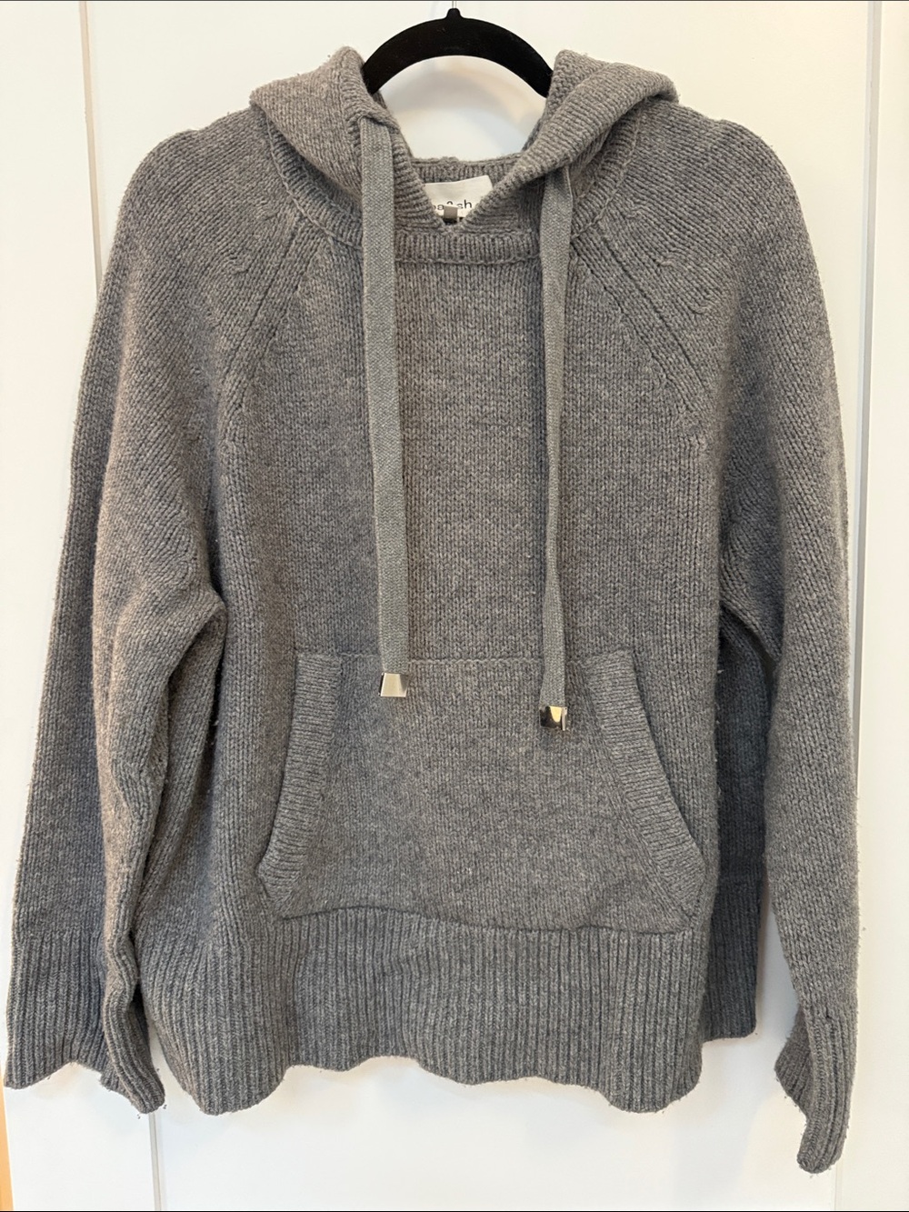 ba&sh Light Gray Ribbed Knit Hoodie